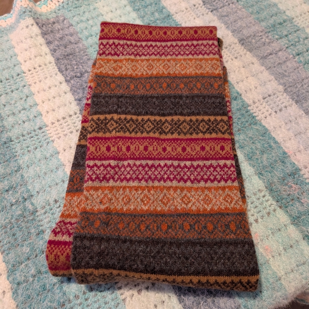 Gap Vintage 2003 And‎ Striped Fair Isle Knit Scarf 100% Lambswool